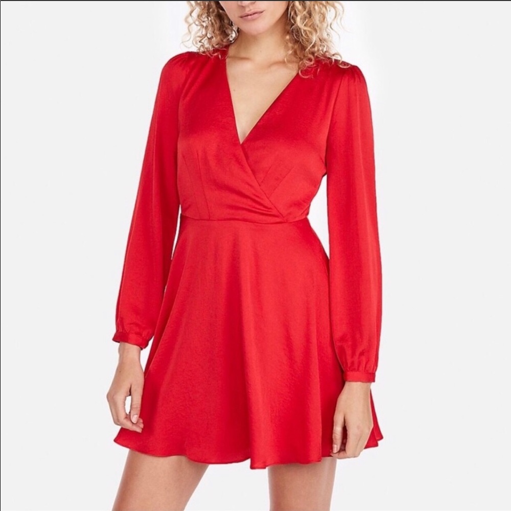 Express red long sleeve skater dress